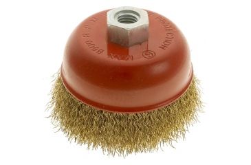 Image of Steelex Plus 4in Brass Coated Crimped Steel Wire Cup Brush M14-2mm Thread D2292