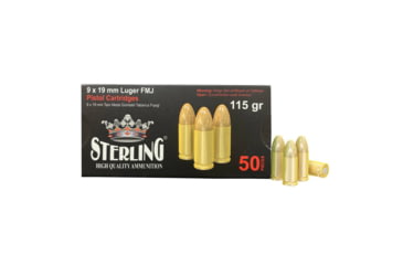 Image of Sterling Brass Case 9mm Luger, 115 grain, Full Metal Jacket, 50 Rounds Pistol Ammo, SRL8698779955748