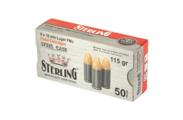 Image of Sterling Steel Case, 9MM, 115 Grain, Full Metal Jacket, 50 Round Box
