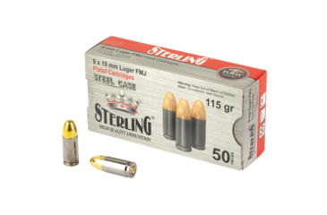 Image of Sterling Steel Case, 9MM, 115 Grain, Full Metal Jacket, 50 Round Box