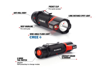 Image of STKR Concepts BAMFF 8.0- 800 Lumens Rechargeable Dual LED Flashlight, Black/ Red, 00341