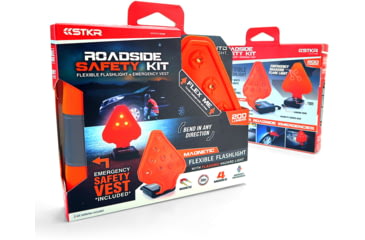 Image of STKR Concepts FLEXIT AUTO Roadside Flashlight Safety Combo Kit - A 200 Lumen, 3x AA Ultra-Flexible Roadside Safety LED Flashlight &amp; High-Vis Safety Vest, Orange, 00388