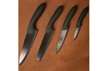 Image of Stone River Gear Ceramic Paring Utility Santoku Chef Knife with Acrylic Counter Top Holder, Black, 6.75, 6.0, 5.0, 3.0 SRG43CKBH