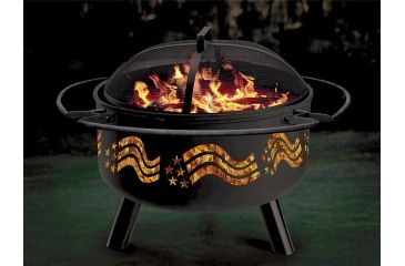 Image of Stone River Gear Solid-Steel Fire Pit/Grill Combo, Spark Arrestor, Grill Lifter and Flag Themed cutout on Sidewalls, Black, SRG1FP/FLAG