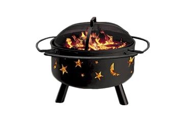 Image of Stone River Gear Solid-Steel Fire Pit/Grill Combo, Spark Arrestor, Grill Lifter and Stars and Moon Cutout on Sidewalls, Black, SRG1FP/STARS