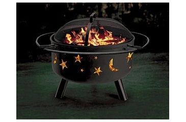 Image of Stone River Gear Solid-Steel Fire Pit/Grill Combo, Spark Arrestor, Grill Lifter and Stars and Moon Cutout on Sidewalls, Black, SRG1FP/STARS