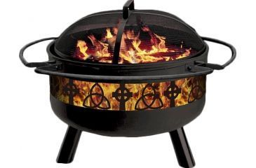 Image of Stone River Gear Solid-Steel Fire Pit/Grill Combo, Spark Arrestor, Grill Lifter and Celtic Themed Cutouts on Sidewalls, Black, SRG2FP/CELTIC