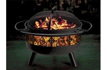 Image of Stone River Gear Solid-Steel Fire Pit/Grill Combo, Spark Arrestor, Grill Lifter and Celtic Themed Cutouts on Sidewalls, Black, SRG2FP/CELTIC