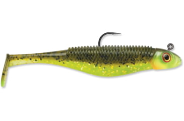 Image of Storm 360GT Searchbait Shad, Sinking, 4-1/2", 3/8oz, #4/0 Hk, 1 Rigged Two Bodies, Hot Olive, SBD45HO-38J