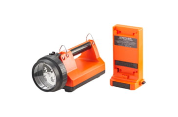 Image of Streamlight E-Flood FireBox 1500 Lumens Rechargeable Lantern with Blue Taillight LEDs, 120V AC/12V DC Standard System with Shoulder Strap &amp; Mounting Rack, Orange, 45811