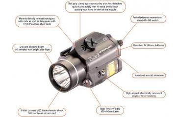 Image of Streamlight TLR-2 Tactical Weapon Flashlight w/ Laser Sight, CR123, Laser Sight , No Strobe, 300 Lumens, Black, 69120