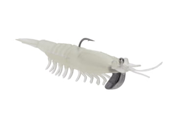 Image of Strike King Tidal Shrimp Fishing Lure, Pre-rigged Soft Plastic Shrimp Bait, Durable Mesh Tail, 2/0 Single Hook, 3 1/2in, 1/4oz, Nite Glow, PRSSW3-694