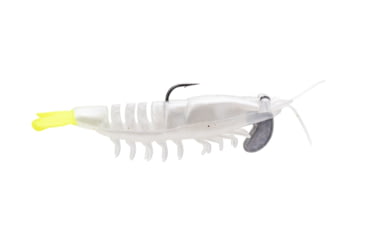 Image of Strike King Tidal Shrimp Fishing Lure, Pre-rigged Soft Plastic Shrimp Bait, Durable Mesh Tail, 2/0 Single Hook, 3 1/2in, 1/4oz, Pearl Chartreuse Tail, PRSSW3-492