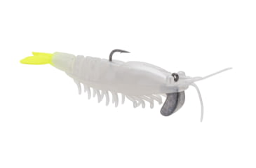 Image of Strike King Tidal Shrimp Fishing Lure, Pre-rigged Soft Plastic Shrimp Bait, Durable Mesh Tail, 2/0 Single Hook, 3 1/2in, 1/4oz, Pearl Chartreuse Tail, PRSSW3-492