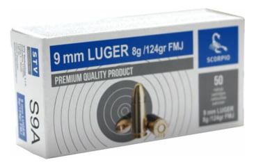 Image of STV Scorpio, 9mm Luger, 124 grain, Full Metal Jacket, Brass, Centerfire Pistol Ammo, 50 Rounds, S9A