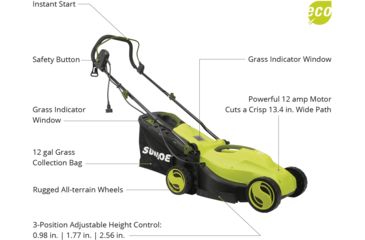 Image of Sun Joe Electric Lawn Mower - 12A, 13in, Green MJ400E