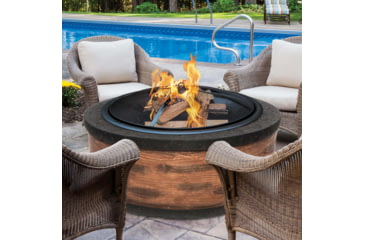 Image of Sun Joe Fire Joe Cast Stone Fire Pit, 35in, Rustic Wood, SJFP35-RW-STN