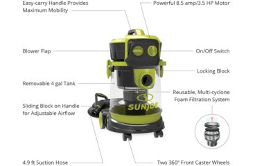 Image of Sun Joe Industrial Motor Wheeled Wet/Dry Vacuum w/ Semi Transparent Tank - 3.5HP, 4Gal., Green SWD4000