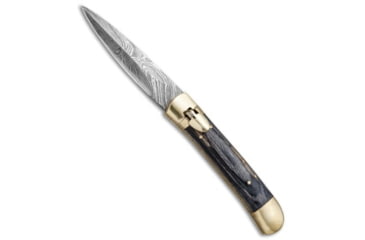 Image of Super Knife 9 Leverlock Dagger Automatic Folding Knife, 3.875in, Damascus, Dagger Blade, Wood, Wood Handle, Blackwood, Wood/Black, 8.75 inch, BHQ-71507