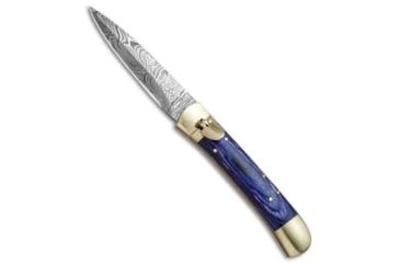 Image of Super Knife 9&quot; Leverlock Dagger Automatic Stiletto Knife Blue Wood 3.8&quot; Damascus, Blue, Damascus, adult, BHQ-75633