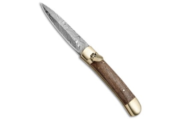 Image of Super Knife 9 Leverlock Dagger Automatic Folding Knife, 3.875in, Damascus, Dagger Blade, Wood, Wood Handle, Standard, Wood/Black, 8.75 inch, BHQ-71506