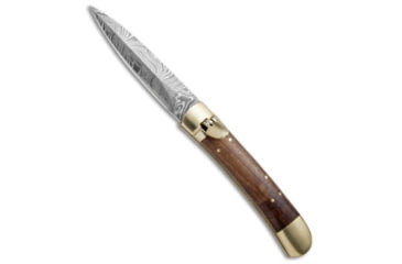 Image of Super Knife 9 Leverlock Dagger Automatic Folding Knife, 4.00in, Damascus, Dagger Blade, Wood, Wood Handle, Wood/Black, 9.00 inch, BHQ-75634