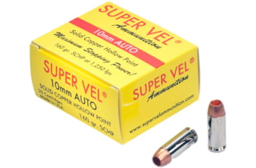 Image of Super Vel Ammunition 10mm 160 grain Solid Copper Hollow Point Brass Cased Pistol Ammo, 20 Rounds, 1016020