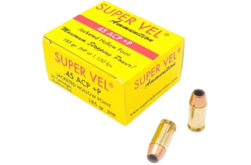 Image of Super Vel Ammunition 45 ACP 185 grain Jacketed Hollow Point Brass Cased Pistol Ammo, 20 Rounds, 4518520