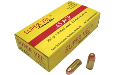 Image of Super Vel Ammunition 45 ACP 230 grain Full Metal Jacket Brass Cased Pistol Ammo, 50 Rounds, 4523050