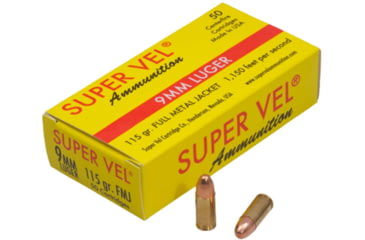 Image of Super Vel Ammunition 9mm Luger 115 Grain Full Metal Jacket Brass Pistol Ammunition, 50 Round, 911550N