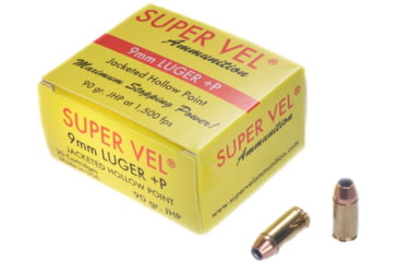 Image of Super Vel Ammunition 9mm Luger 90 grain Jacketed Hollow Point Brass Cased Pistol Ammo, 20 Rounds, 99020