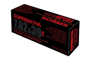 Image of Supernova Piney Mountain Ammunition Red Tracer 7.62mm 124 Grain FMJ Rifle Ammo, 20 Rounds, PMSN762R