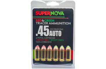 Image of Supernova .45 Auto 225 Grain Full Metal Jacket Green and Red Tracer Brass Cased Pistol Ammunition, 20 Rounds, PMSN45AC-MP