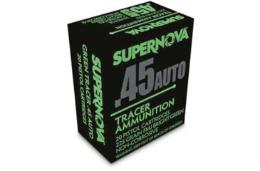 Image of Supernova .45 Auto 225 Grain Full Metal Jacket Green Tracer Brass Cased Pistol Ammunition, 20 Rounds, PMSN45AC-G