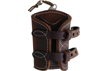 Image of Survival Cuffs Raptor Eagle Survival Cuff Knife, 3.75in Overall, 1.75in Tumbled AEB-H Stainless Blade, Stainless Steel Handle, Dark Brown Leather Sheath w/ White Stitching, RAPT-EBRW-WHT