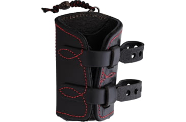 Image of Survival Cuffs Raptor Hawk Survival Cuff Knife w/ Black Leather Sheath, 3.75in Overall, 1.75in Tumbled AEB-L Stainless Blade, Stainless Steel Handle, RAPT-RBLK-RED