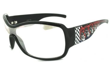 Image of Survival Optics Sunglasses Ink Jester Sunglasses, Black/Checkerboard Jester Tattoo Frame, PC Decenter Clear Flash Mirror Lens 9042