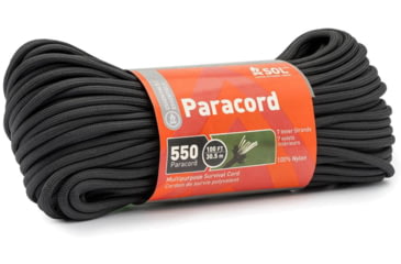 Image of Survive Outdoors Longer 550 Paracord, 100 ft with Carabiner, Black, 0140-0039