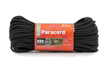 Image of Survive Outdoors Longer 550 Paracord, 100 ft with Carabiner, Black, 0140-0039