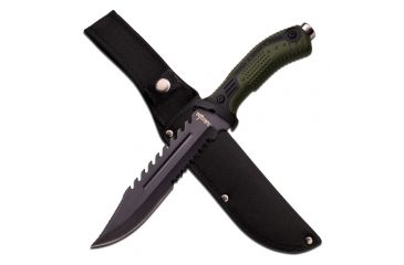 Image of Survivor Fixed Blade, 12.75in, Stainless Steel Blade, Black And Dark Green Injection Rubber And Nylon Fiber Handle HK-793GN