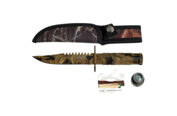 Image of Survivor Fixed Blade Knives w/Compass and Survival Kit, 4.25 in, 3Cr13 Stainless Steel Stainless Steel, Bowie, Camo, HK-690CA