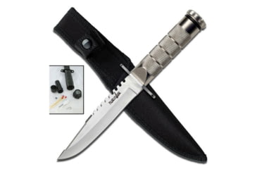 Image of Survivor Fixed Blade Knives w/Compass and Survival Kit, 4.75 in, 3Cr13 Stainless Steel Stainless Steel, Bowie, Silver, HK-690S