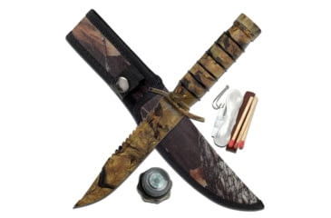 Image of Survivor Fixed Blade Knives w/Compass and Survival Kit, 5 in, 3Cr13 Stainless Steel Stainless Steel, Bowie, Camo, HK-695CA
