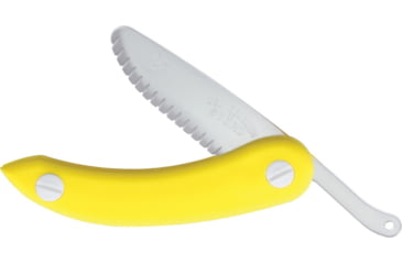 Image of Svord Zero Metal Peasant Folding Knife, 6.75in Closed, 2.88in Clear Serrated Plastic Blunt Tip Blade, Yellow Plastic Handle, SVZM3Y NEW