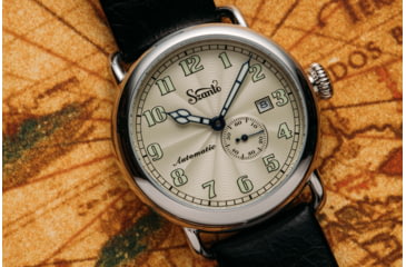 Image of Szanto Automatic Officer Watches, Ivory Dial, Black Strap, Steel, One Size, SZ 6305E