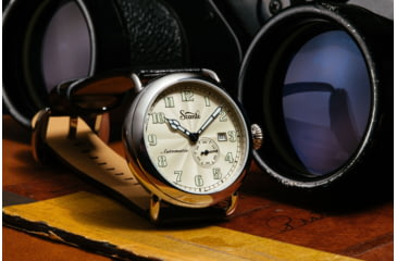 Image of Szanto Automatic Officer Watches, Ivory Dial, Black Strap, Steel, One Size, SZ 6305E