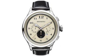 Image of Szanto Mens 2400 Series Watch,Cream Dial,Black Strap,46mm Dia. SZ 2402