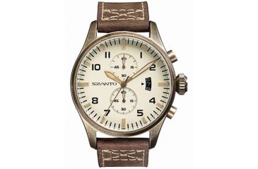 Image of Szanto Mens 4000 Series Watch,Ivory Dial,Brown Strap,44mm Dia. SZ 4002