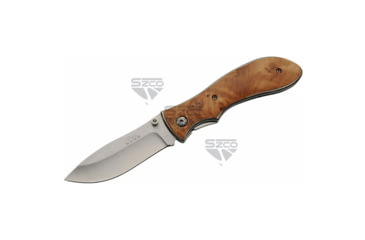 Image of SZCO Burl Folding Knife, Stainless Steel, Drop Point, Brown Wood Handle, 210839
