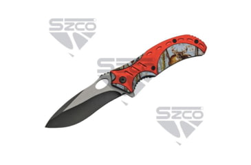 Image of SZCO Deer Folding Knife, 3.5in, Stainless Steel, Drop Point, Red Handle, 300490-DE